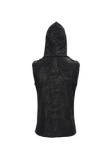 Black Skull Hollowed Out Print Stitched Sleeveless Chain Hoodie Men's Punk Shirt - Product - 9