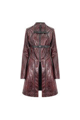 Red Double Buckle Faux Leather Long Women's Punk Coat - Product - 9