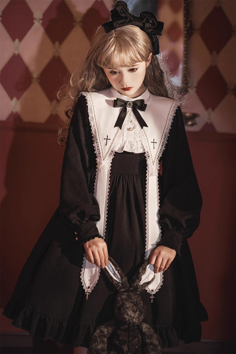 Black Long Sleeves Ruffle Bowknot Classic Gothic Elegant Nun Lolita Dress - Product - 2