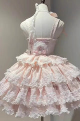 [Rose of Confession] Sleeveless Ruffle Bowknot Lace Asymmetric Sweet Elegant Lolita Jsk Dress 2 Colors - Product - 3