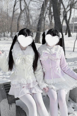 [Diamond Strawberry] Long Sleeves Bow Lace Pearl-Decorated Sweet Jirai Kei Lolita Coat 3 Colors - Product - 9