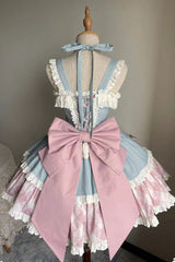 Blue/Pink [Sweetheart Cowboy] Plaid Print Ruffle Bowknot Sweet Lolita Skirt Set - Product - 9