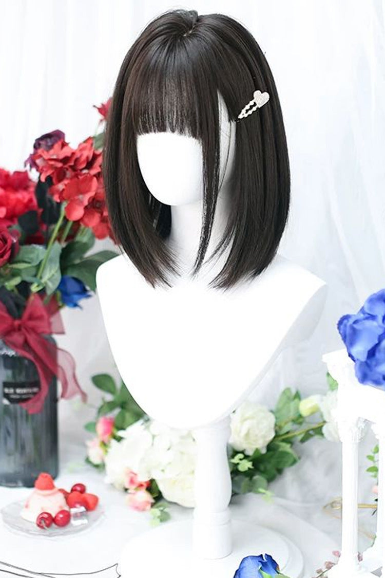 Black Tea Brown Straight Short Wig Sweet Daily Lolita JK Style - Product - 3