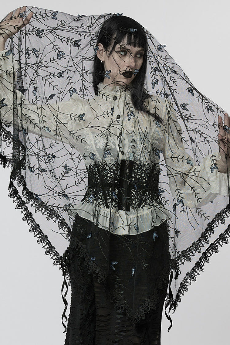 Black Three-Dimensional Floral Butterfly Lace Women's Gothic Headwear - Product - 2