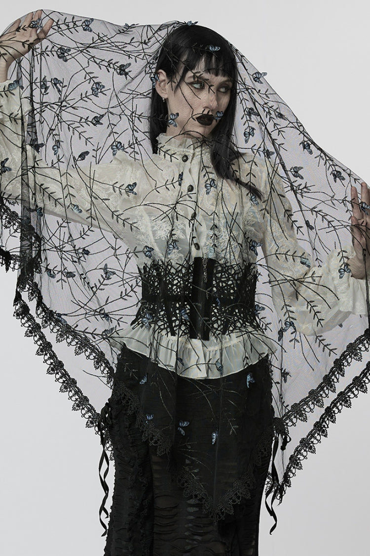 Black Three-Dimensional Floral Butterfly Lace Women's Gothic Headwear - Product - 2