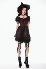 Black/Red Star Square-cut Collar Short Sleeves Lace Women's Gothic Priness Dress Graduation Dress - Product - 10