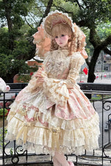 Pink [Gilded Waltz] Square Collar Sleeveless Printed Ruffled Embroidered Bow Lace Gorgeous Sweet Lolita Jsk Dress - Product - 5