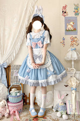 Blue [Picnic Rabbit] Ruffle Bowknot Lace Daily Sweet Lolita Jsk Dress Set - Product - 11