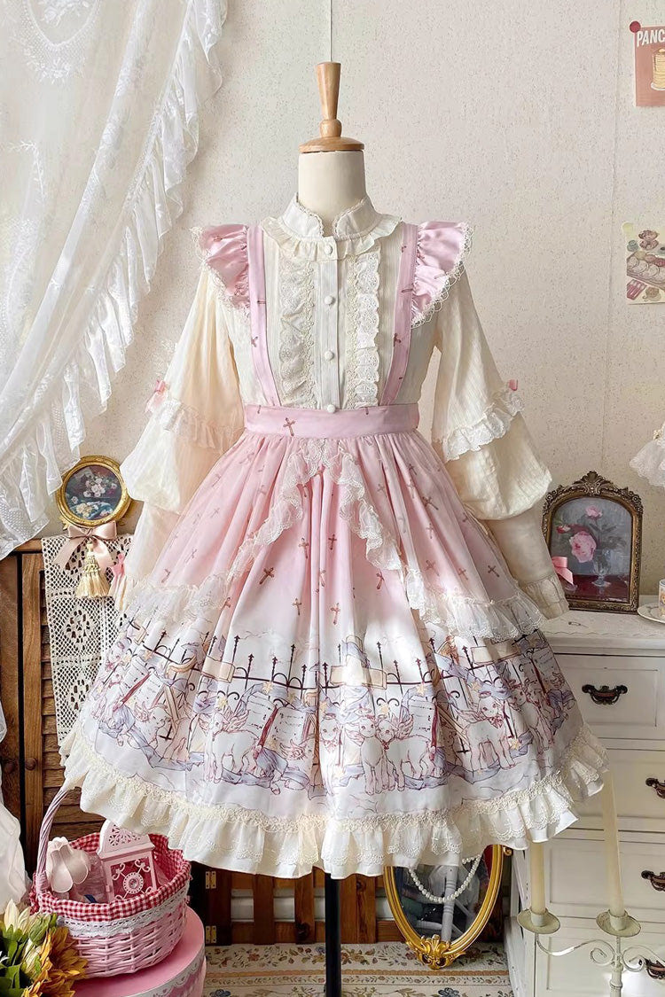 [Angel Lamb] Printed Ruffled Bow Sweet Lolita Skirt 3 Colors - Product - 2