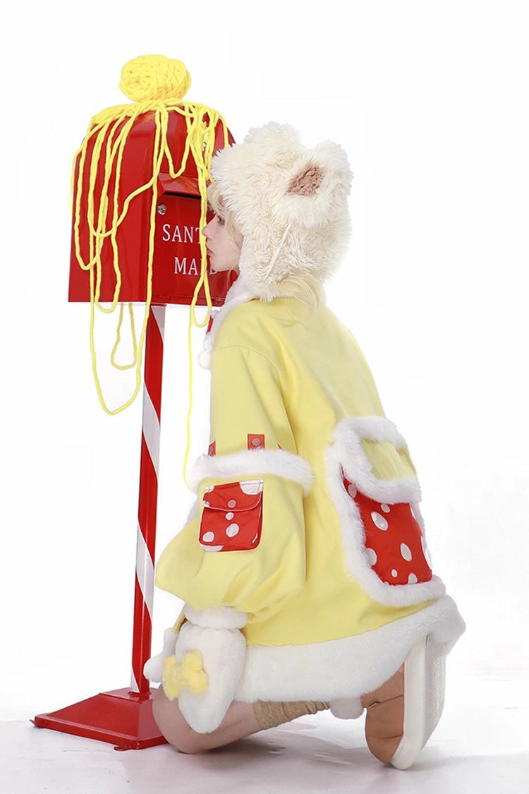 Yellow [Mushroom House] Long Sleeves Embroidery Bowknot Sweet Lolita Coat - Product - 4