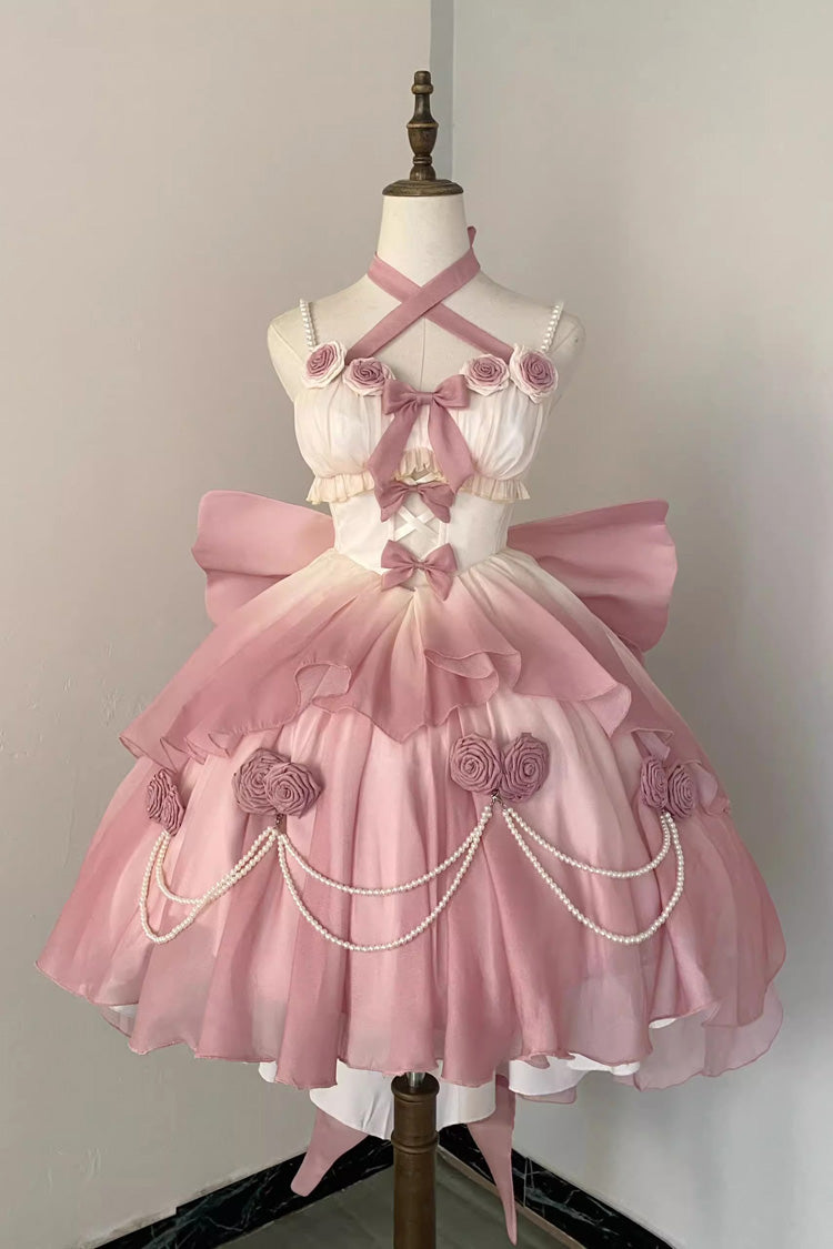 Gradient Pink Hanayome Hollow Bowknot Sweet Princess Lolita Dress - Product - 8