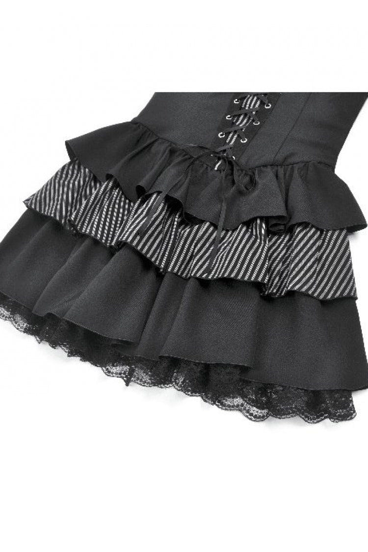 Black/White Contrast Stripes Lace-Up Multi-Layered Ruffled Hem Women's Gothic Slip Dress - Product - 12