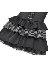 Black/White Contrast Stripes Lace-Up Multi-Layered Ruffled Hem Women's Gothic Slip Dress - Product - 12