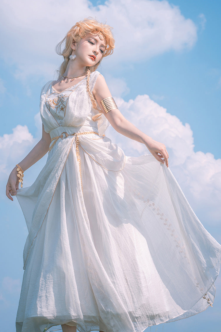 White [Ragnarok] Sleeveless Embroidery Sweet Elegant Lolita Jsk Dress - Product - 2