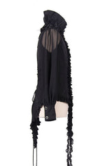 Black High Collar Lace Up Dovetail Hem Mens Gothic Blouse - Product - 6