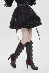 Black/Purple Multi-Layered Lace Lace-Up Women's Gothic Skirt - Product - 8