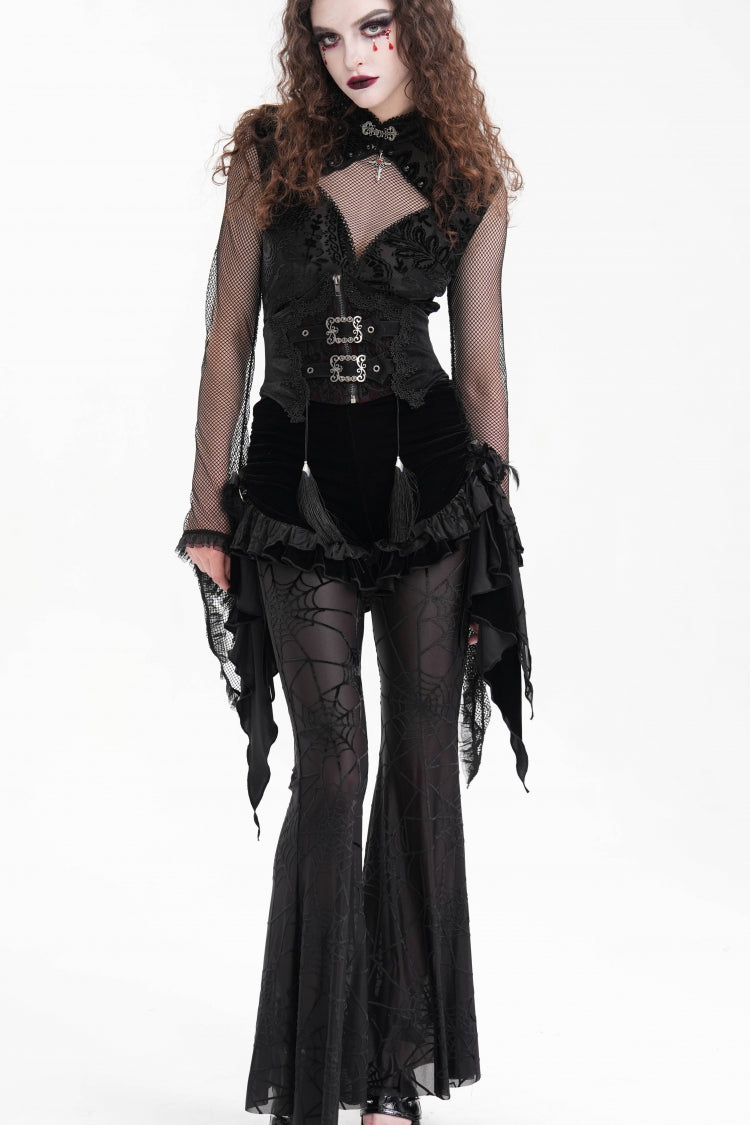 Black Embroidered Lace Lace-Up Slim Fit Zippered Women's Gothic Tassels Luxurious Royal Underbust Corset - Product - 10