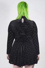 Black Front Chest Hollow-Out Decals Long Sleeve Back Waist Lace-Up Plus Size Mercerized Velvet Print Women's Gothic Dress - Product - 3