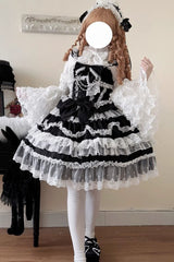 Black [Love and Heart Flutter] Sleeveless Multi-Layered Ruffle Bowknot Lace Pearl Sweet Lolita Jsk Dress - Product - 2