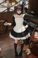 [Liya] Square Collar Long Lantern Sleeves Multi-Layered Ruffled Classic Elegant Lolita Dress 2 Colors (Black, Red) - Product - 22