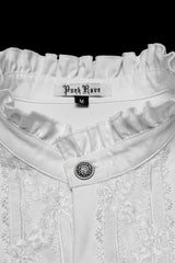 White Stand Collar Long Sleeves Ruffle Embroidery Pleated Men's Gothic Blouse - Product - 5