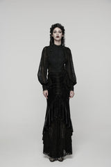 Black Printed Cut-Out Embroidered Lace Slim Irregular Women's Gothic Gorgeous Palace Cosplay Fishtail Skirt - Black - 1