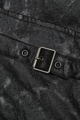 Black Crackled Mesh Hollow Stitching Hooded Mens Steampunk Coat - Product - 7