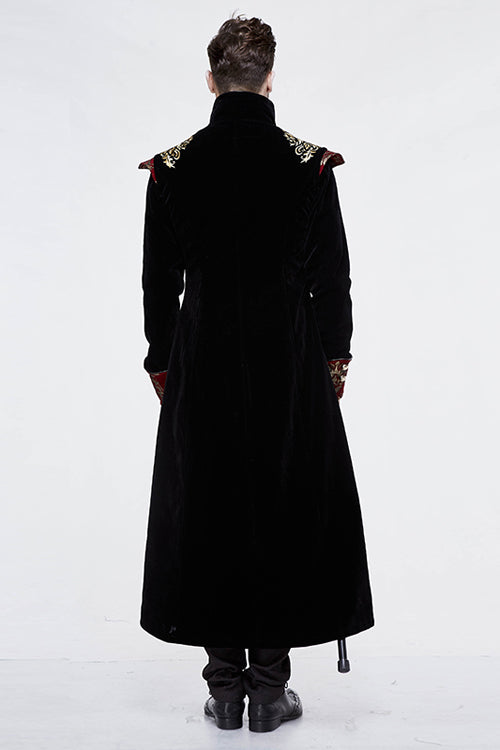 Gothic Jacquard Stand Collar Embroidery Mens Long Coat - Product - 3
