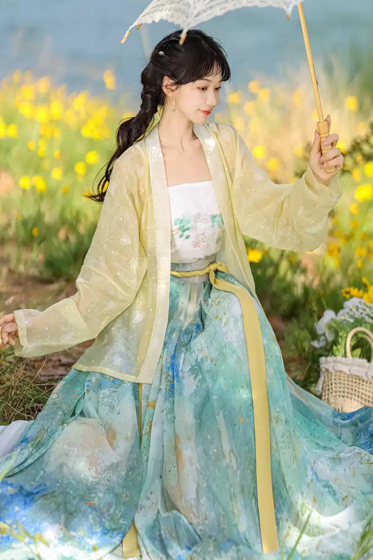 Multi-Color Long Sleeves High Waisted Print Embroidery Women's Sweet Chinese Style Hanfu Dress Full Set - Product - 5