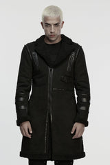 Black Plush Lapel Collar Sleeveless Asymmetric Zipper Men's Gothic Jacket - Black - 1