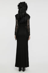 Black V Collar Long Sleeves Stitching Lace Women's Gothic Drawstring Honeymoon Dress - Product - 3