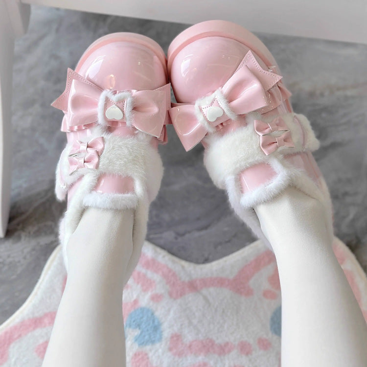 Plush and Thickened Bowknot Sweet Lolita Shoes 5 Colors - Product - 4