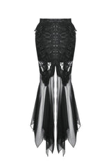 Black Lace-Up Mesh Spliced Lace Women's Gothic Fishtailed Skirt - Product - 3