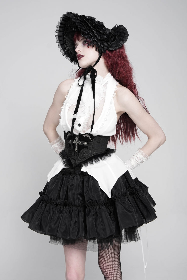Black Lace Lace-Up Cross&Eyes Underbust Slim Women's Gothic Corset - Product - 9