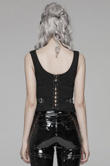 Steampunk Sleeveless Jacquard Print Metal Buckle Strap Metal Zipper Hollow Lace-Up Women's Vest 4 Colors - Product - 11