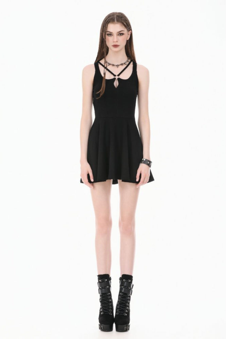 Black Cross Straps Cut-Out Women's Sweet Balletcore Mini Slip Dress - Product - 6