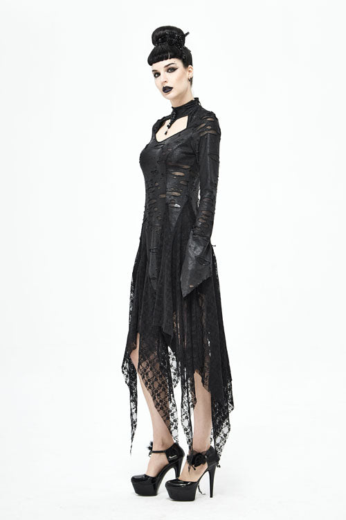 Black Dragon Spine Hole Decoration Long Sleeves Gothic Dress - Product - 5