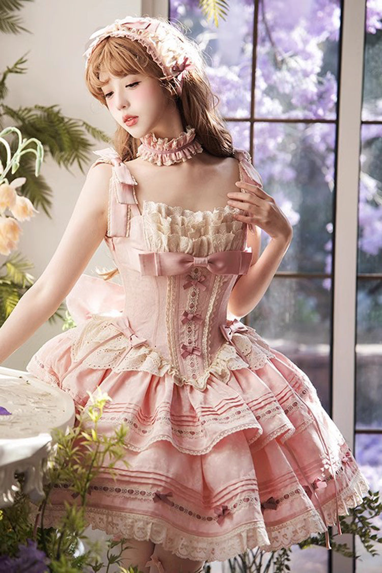 Pink [Rose Theatre] Double-Layered Ruffle Bowknot Lace Sweet Princess Ballet Lolita Jsk Dress - Product - 2