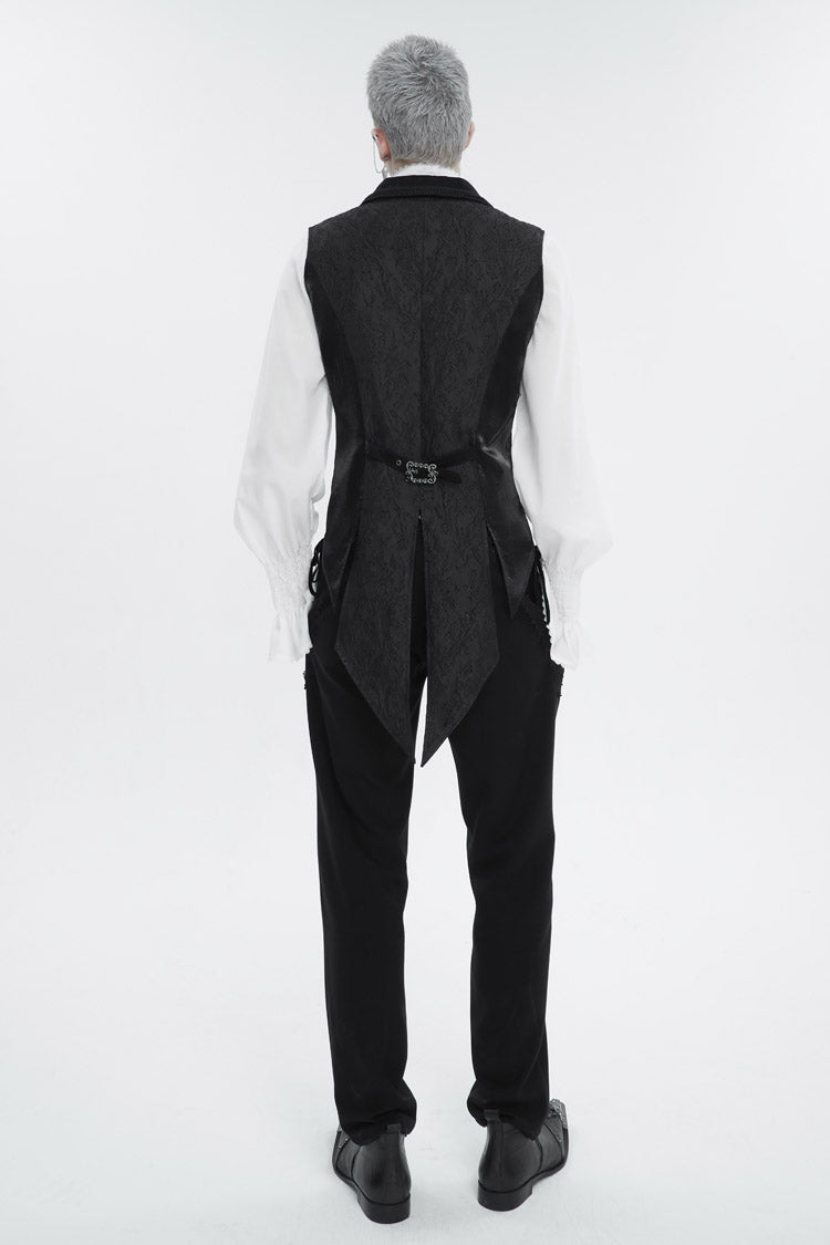 Black Vintage Dark Pattern Men's Gothic Vest With Brooch - Product - 6