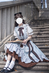 Blue [Magic Vocal Club] Sleeveless Print Ruffle Bowknot Sweet Alice College Style Elegant Lolita Jumper Dress - Product - 9