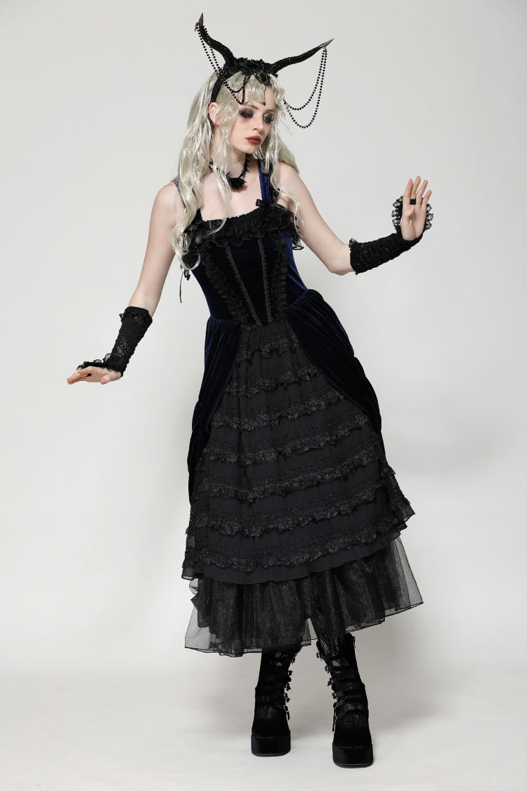 Black/Blue Sleeveless Multi-Layered Ruffled Lace Women's Lolita Gothic Slip Dress Wedding Dress - Product - 10