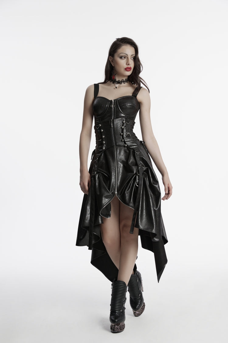 Black Irregular Zippered Women's Punk Cool Faux Leather Skirt - Product - 7