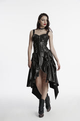 Black Irregular Zippered Women's Punk Cool Faux Leather Skirt - Product - 7