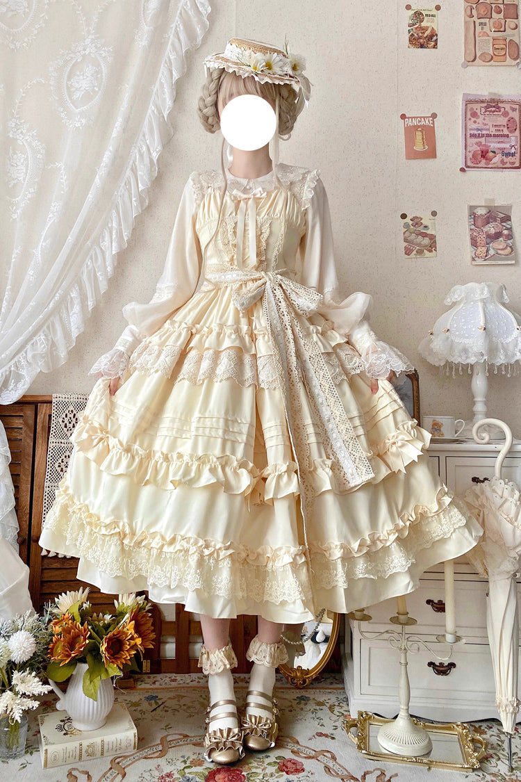 [Lillian] Ruffle Bowknot Lace Sweet Lolita Jsk Dress 4 Colors - Ivory - 1
