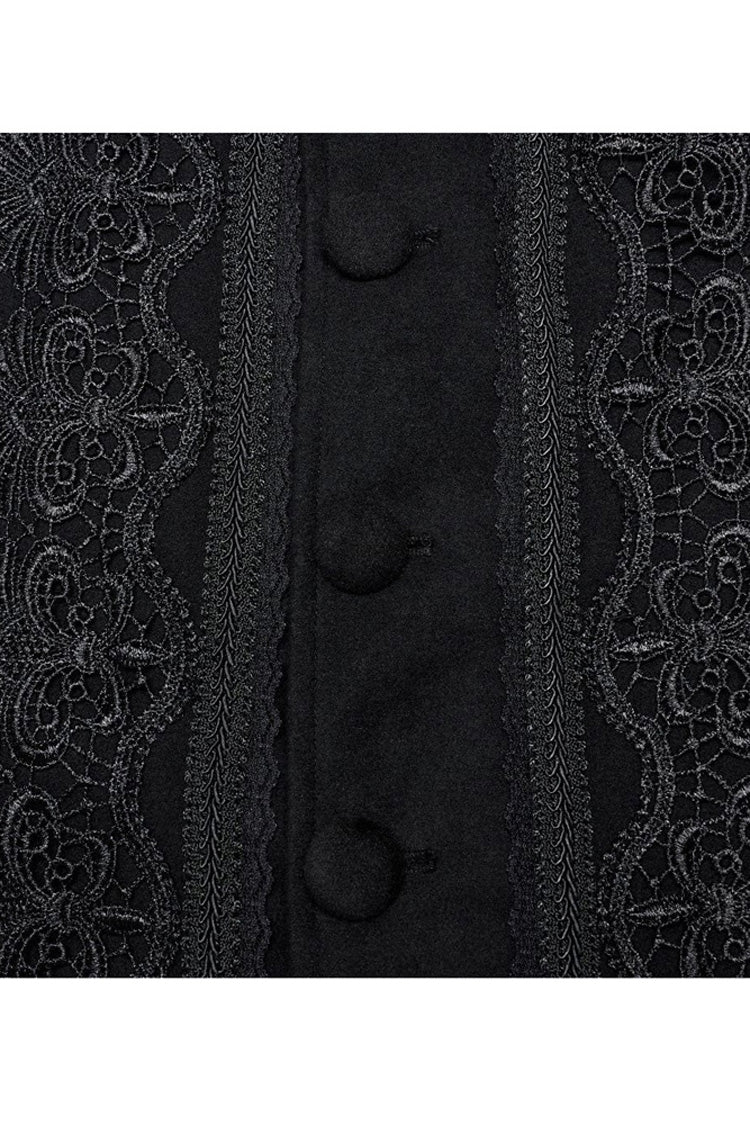 Black Punk Stand Collar Front Lacework Decorate Side Slit Long Men's Cloak - Product - 8