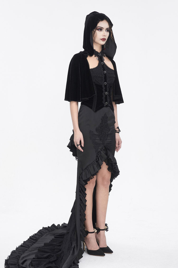 Black Stitching Lace Hooded Women's Gothic Cloak - Product - 4