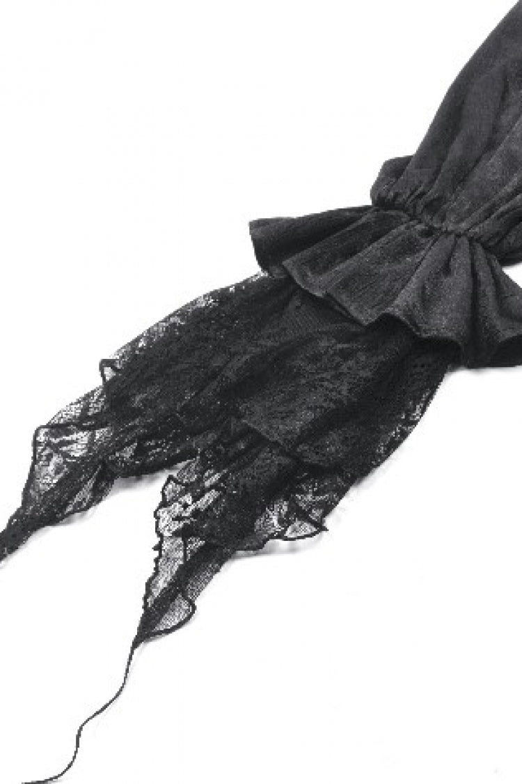 Black Long Lantern Sleeves Ruffled Spliced Lace Women's Gothic Blouse - Product - 17