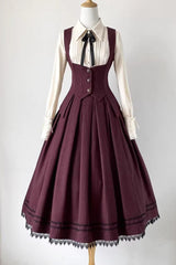 Red [Griffin’s Pact] Striped Printed Ruffled Gothic Lolita Skirt Vest Set - Product - 3