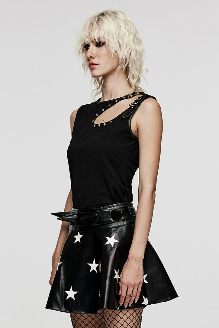 Black Sleeveless Rivet Hollow Women's Steampunk Vest - Product - 2