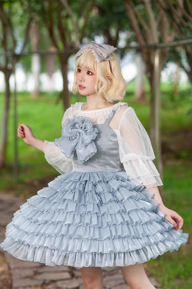 Multi-layer Plaid Print Ruffle Bowknot Sweet Lolita Tiered Dress 3 Colors - Product - 12